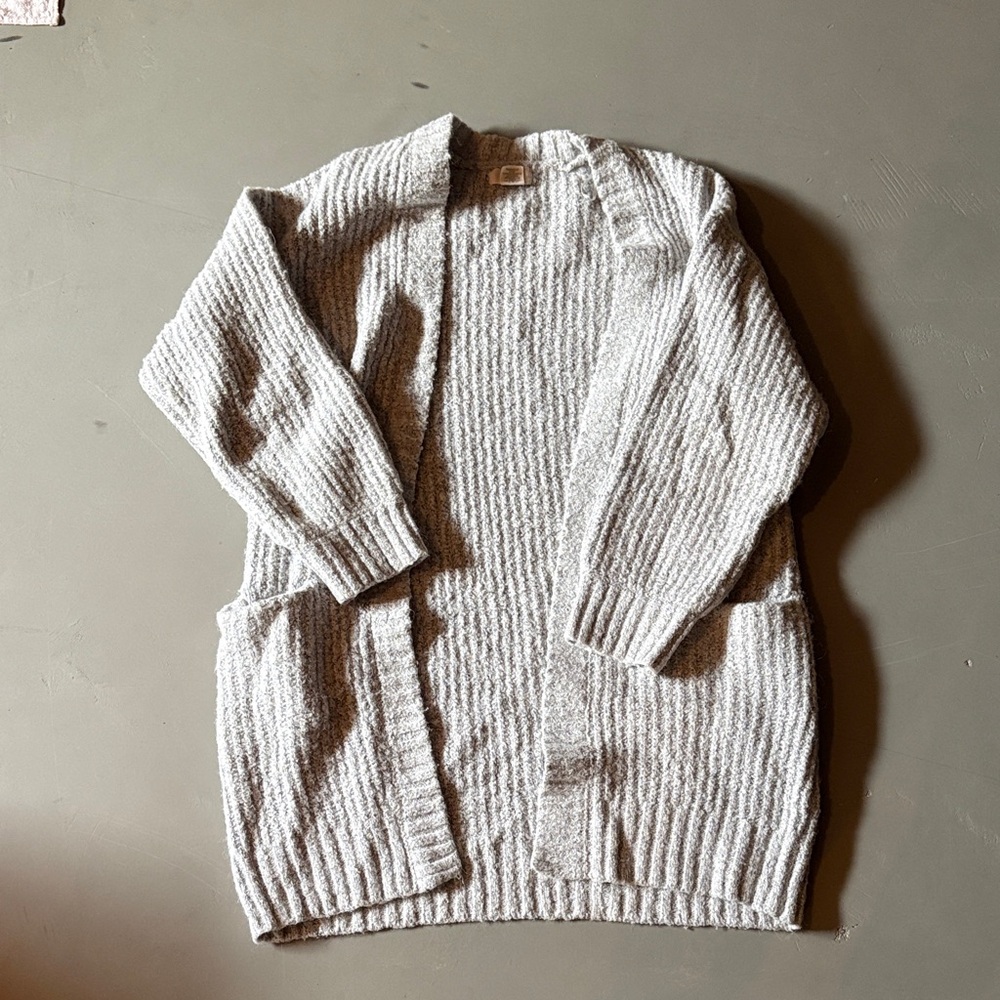 Kaisely Open-Front Ribbed Cardigan Sweater - Light Gray